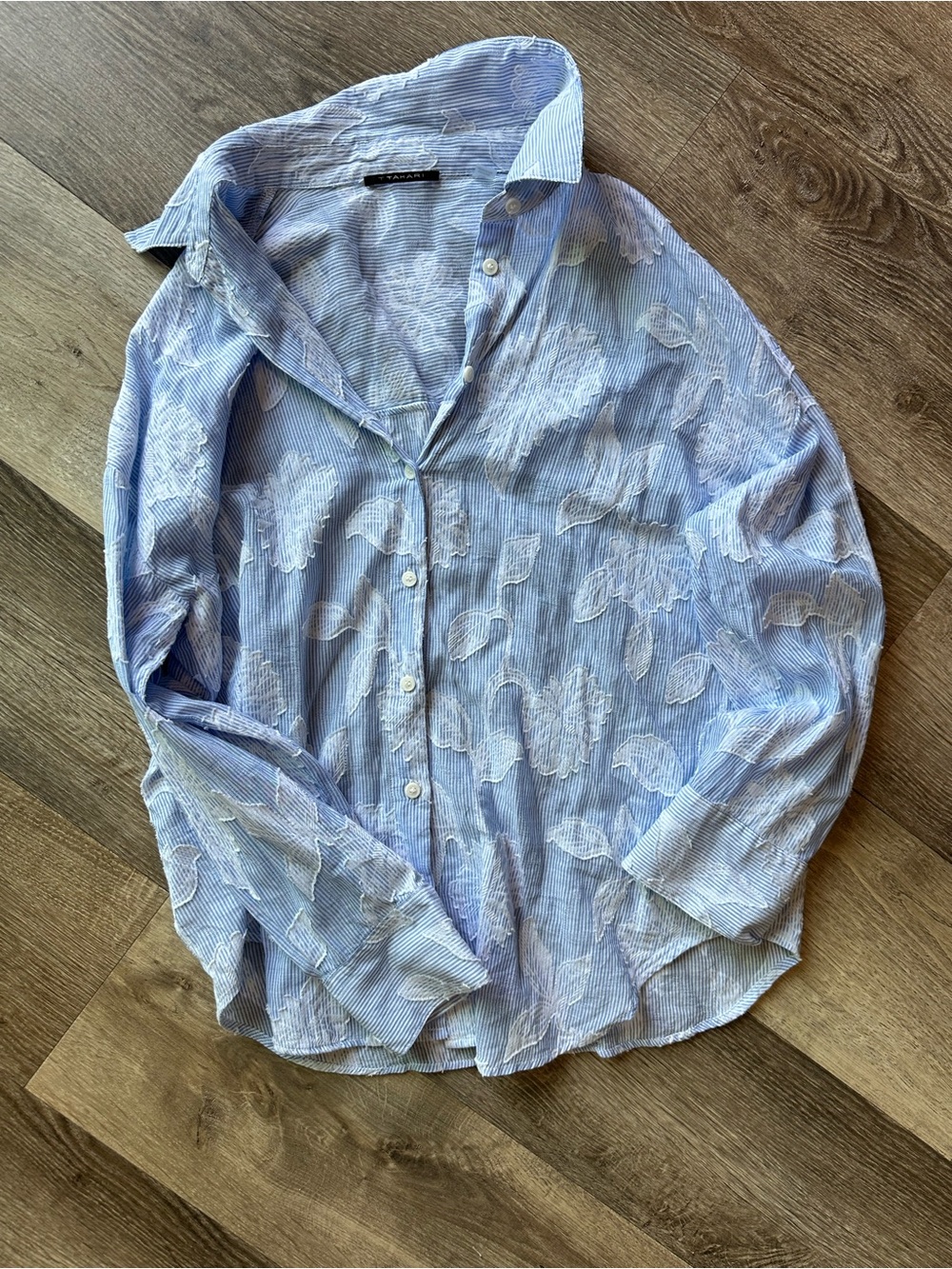Light Blue Floral Stripe Men's Button-Up Shirt